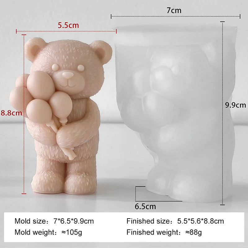 Love Rose Bear Silicone Candle Mold Handmade Valentine's Day Gifts Gypsum Resin Mould DIY Home Decoration Crafts Making Molds