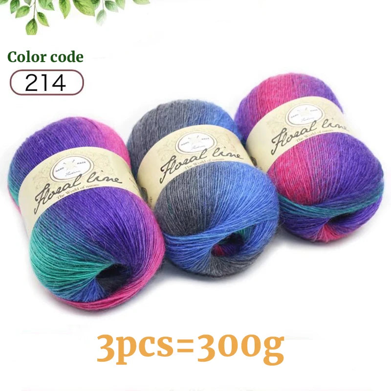 300g Rainbow Long Section Dyed Pattern Crochet Yarn Handmade DIY Knitting Colorful Fashion Outer Shawl Scarf Hat Sweater Yarn Ball 1 Piece = 3 Pieces = 300g