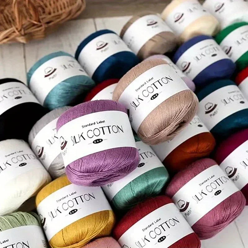 Silk Cotton Yarn - Fine Lace Thread for Crochet, Knitting Sweater,Shawls, Scarves, and DIY Crafts, Soft Durable Yarn 1.76oz/pc