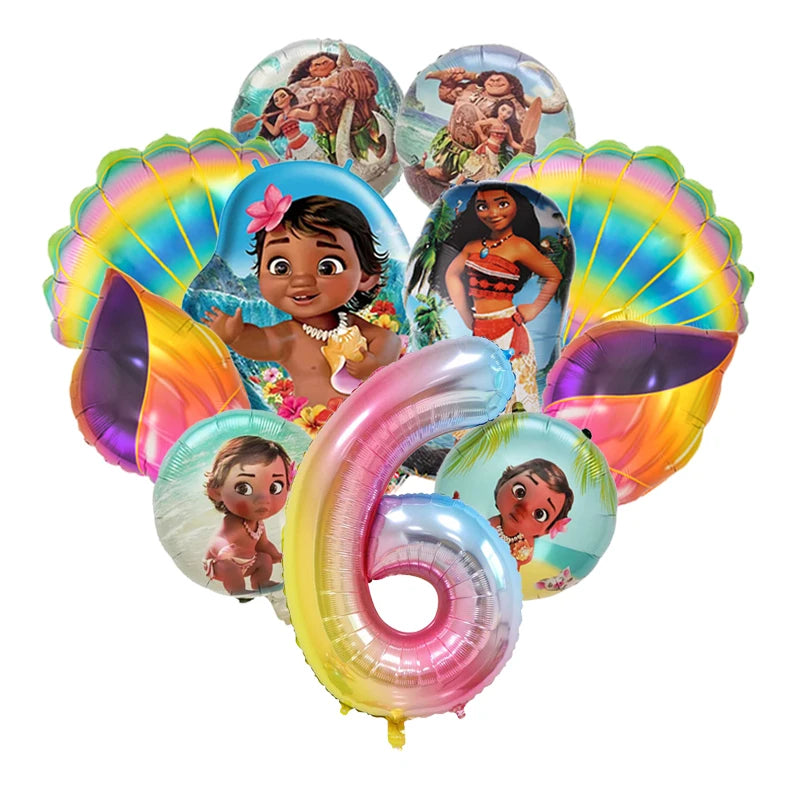 11pcs/set Ocean Adventure Moana Cartoon Balloons Set Baby Shower First Birthday Party Decoration Supplies Shell Conch Globos