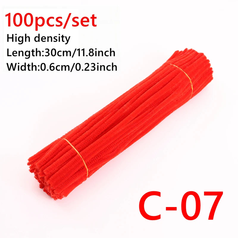 100 Pcs Colorful Chenille Stems Pipe Cleaners Plush Tinsel Stem Wired Sticks Twist Stick Hair Strip DIY Craft Educational Toys