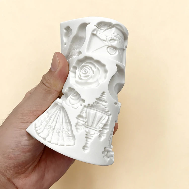 Valentine's Day Rose Silicone Molds Gift Box Bird and Dress Fondant Candy Chocolate Mould Wedding Cake Decoration Accessories