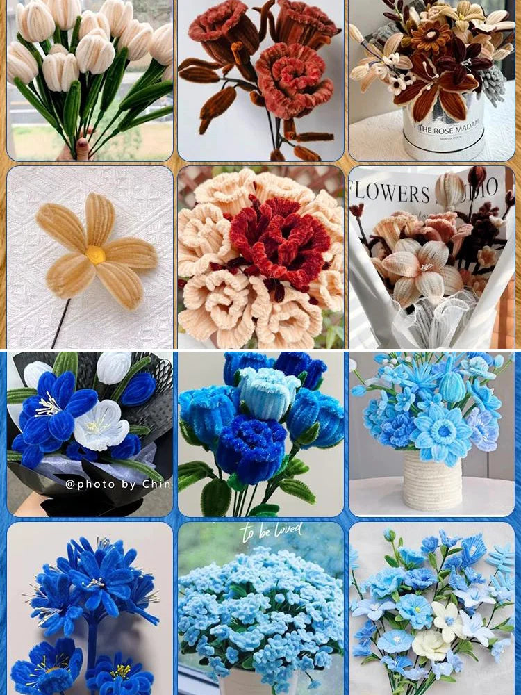 100Pcs Colorful Chenille Stems Pipe Cleaners Plush Tinsel Stem Wired Twist Sticks DIY Hair Flowers Kids Toys Handmade Craft Gift