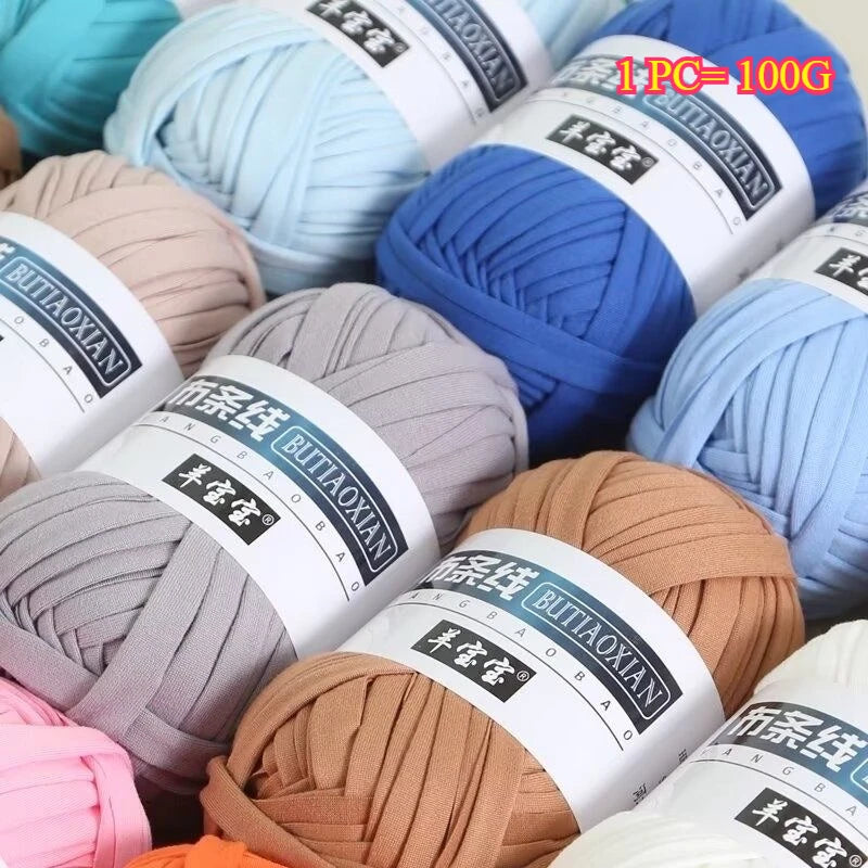 100g T Shirt Knitting Yarn For Crochet Bag Hat Slippers Coaster Blanket Thread Soft Polyester Woven Yarn Thick Soft Cloth Yarn