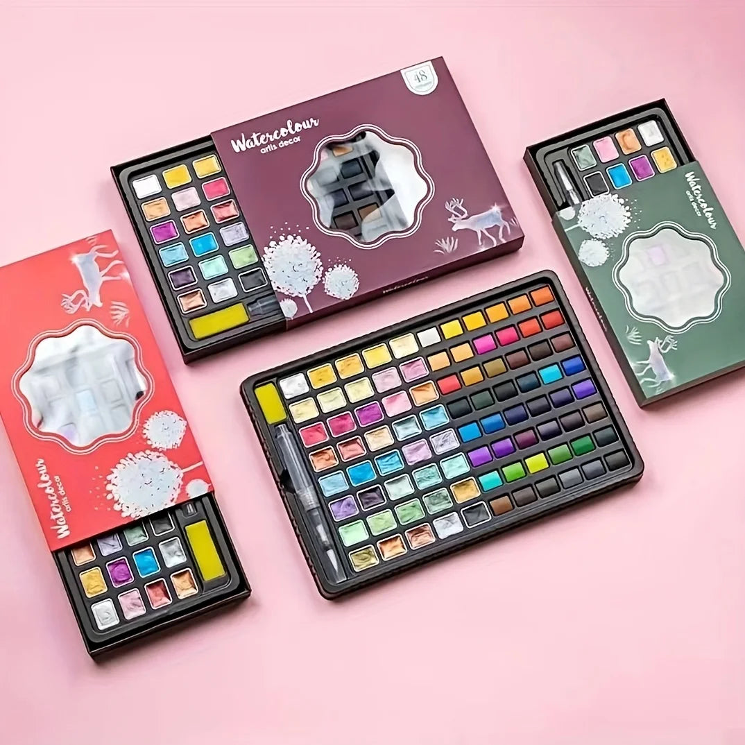 Premium Watercolor Paint Set with Pearlescent Shades - 24/36/48/88 Colors, High-Quality Gel Paints for Artists & Hobbyists