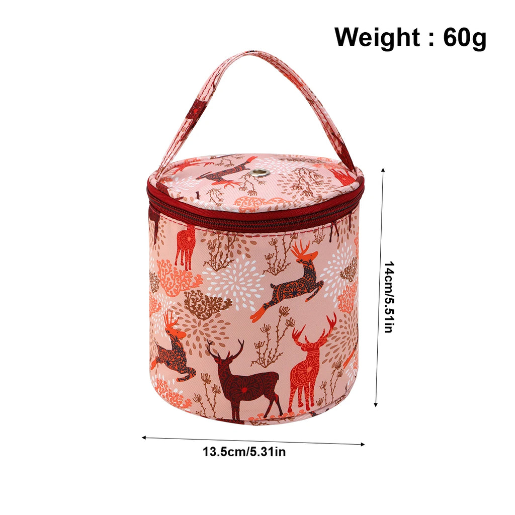 Round Yarn Handheld Storage Bag Portable Knitting Bag with Thread Hole DIY Yarn Sewing Tools Organize Crochet Hook Storage Bag