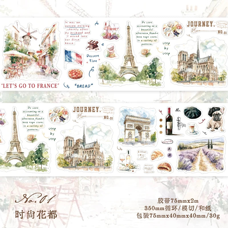 Journal GO 7.5x200cm Decorative Adhesive Washi Tape Romantic Travel Junk Journal DIY Masking Tape Scrapbooking Stickers