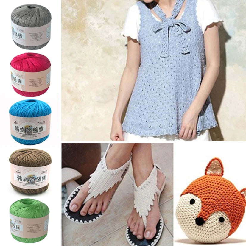 50g /roll 0.8mm Lace Thread Crochet Cotton Yarn Handmade DIY Line Fine Wool for Knitted Woven Sewing Accessories