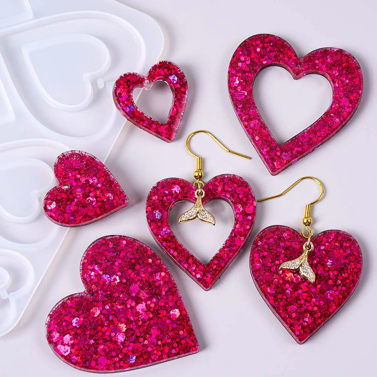Heart Shape Earring Pendant Silicone Mold DIY Love Series Keychain Epoxy Resin Mold Valentine's Day Jewelry Making Accessories