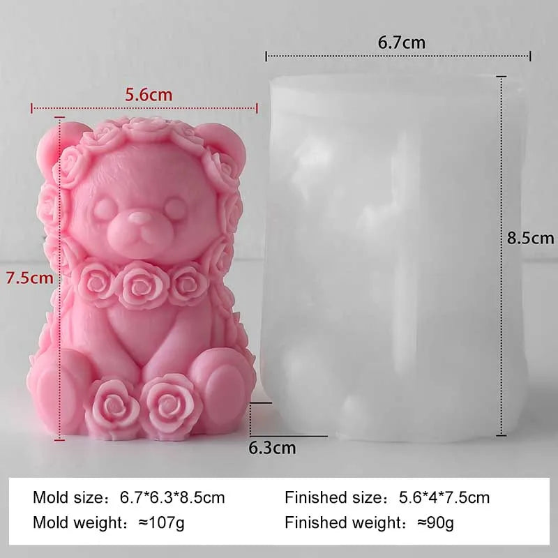 Love Rose Bear Silicone Candle Mold Handmade Valentine's Day Gifts Gypsum Resin Mould DIY Home Decoration Crafts Making Molds