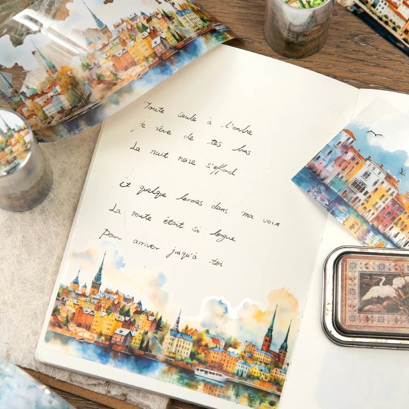 75mm x 2m Washi Tape Europe Travel PET Scenic DIY Scrapbooking Journal Planner Stickers for Phone Case Notebook Decoration