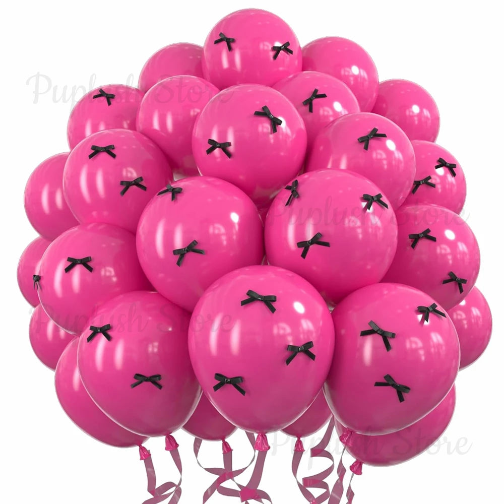 30Pcs Latex Balloons with Black Bow Coquette Bow Themed DIY Balloons Set for Boho Wedding Baby Shower Girls Birthday Party Decor