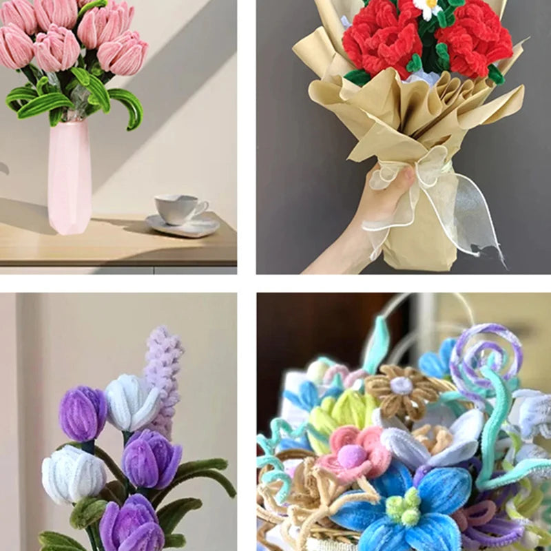 100pcs Chenille Stems Toys DIY Strips Twist Bar Anvil Wire Craft Pipe Creative Hobby Children Plush Stick Chenille Sticks ﻿