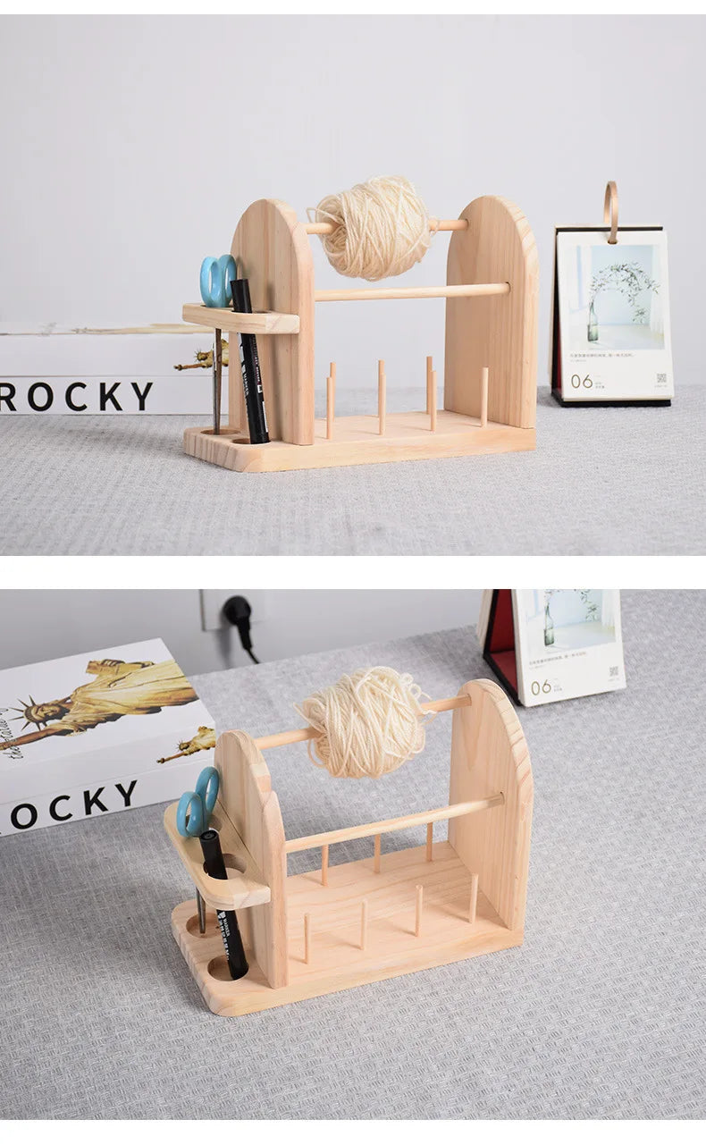 Portable Wooden Yarn Holder, Double Revolving Thread Dispenser Storage Rack for Crocheting and Knitting Supplies