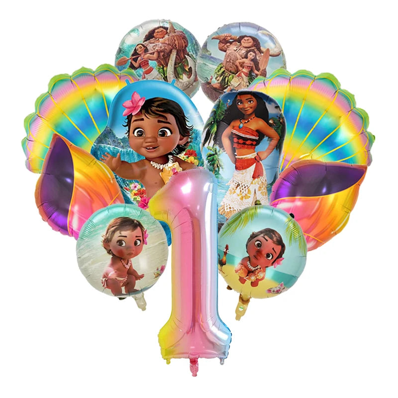 11pcs/set Ocean Adventure Moana Cartoon Balloons Set Baby Shower First Birthday Party Decoration Supplies Shell Conch Globos