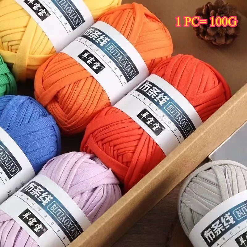 100g T Shirt Knitting Yarn For Crochet Bag Hat Slippers Coaster Blanket Thread Soft Polyester Woven Yarn Thick Soft Cloth Yarn