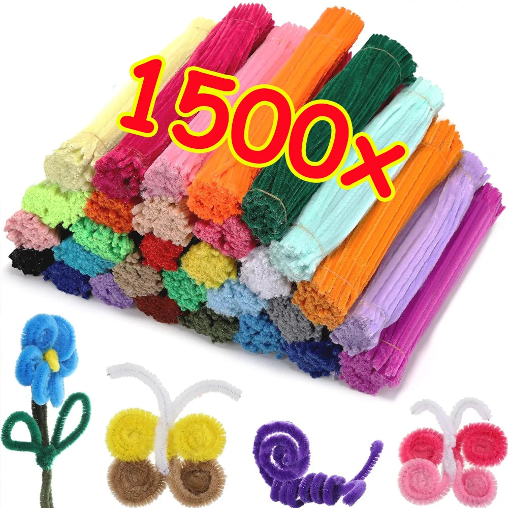 1500-100Pcs Multicolor Craft Pipe Cleaners Chenille Stems Plush Stick DIY Twisting Sticks for Kids Arts Handcraft Decor