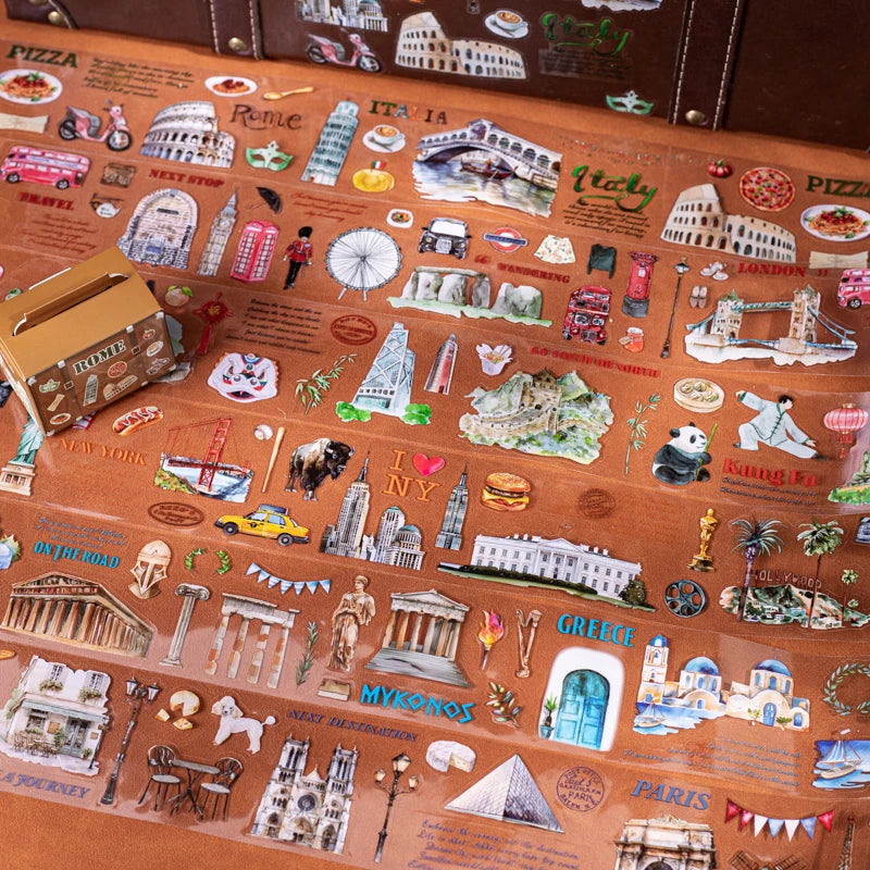 60mm*2m PET Tapes World Travel DIY Scrapbooking Decor Photo Album Collage Junk Journal Materials Aesthetics Stickers