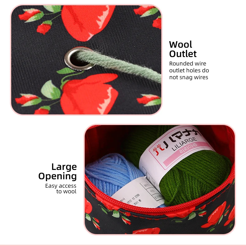 Round Yarn Handheld Storage Bag Portable Knitting Bag with Thread Hole DIY Yarn Sewing Tools Organize Crochet Hook Storage Bag