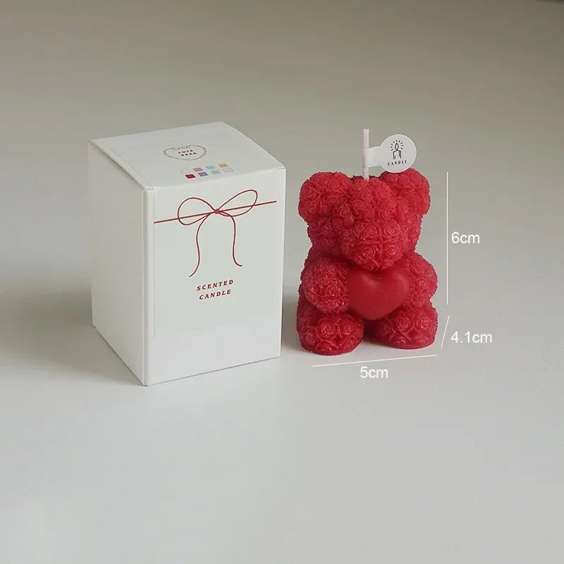 Cute Rose Bear Candle Romantic Cute Soy Wax Aromatherapy Small Scented Relaxing Birthday Wedding Party Gift Home Decor