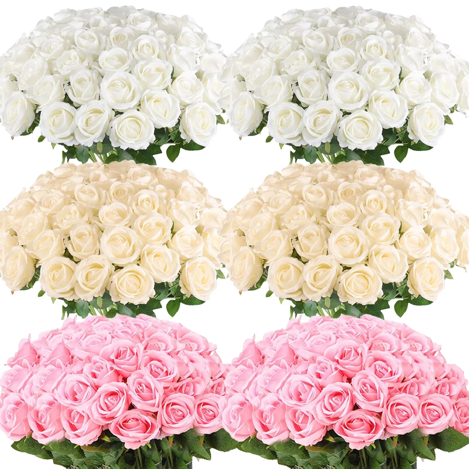 120-500PCS Artificial Rose Flower Velvet White Rose Faux Rose Stems Bulk Wedding Decorations for Party Wedding Birthday