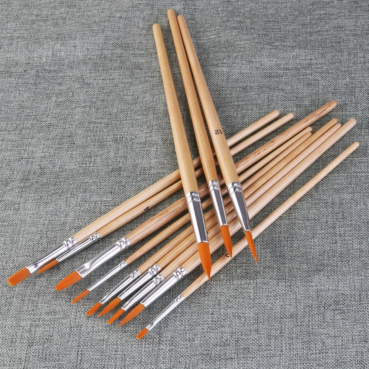 12Pcs Professional Watercolor Brush Set for Artists Acrylic Oil Painting Nylon Hairs Round Pointed Flat Double Crimped Ferrules