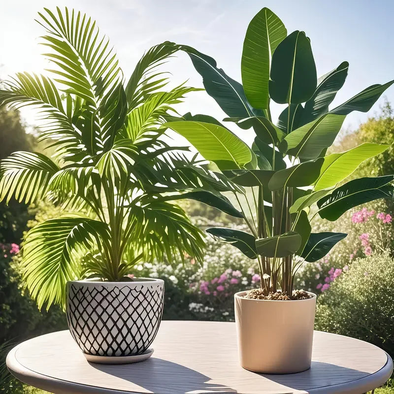 2pcs 82cm Large Scale Simulation Artificial Palm Tree and Banana Leaves Potted Plants Indoor Green Plants Garden Potted Plant