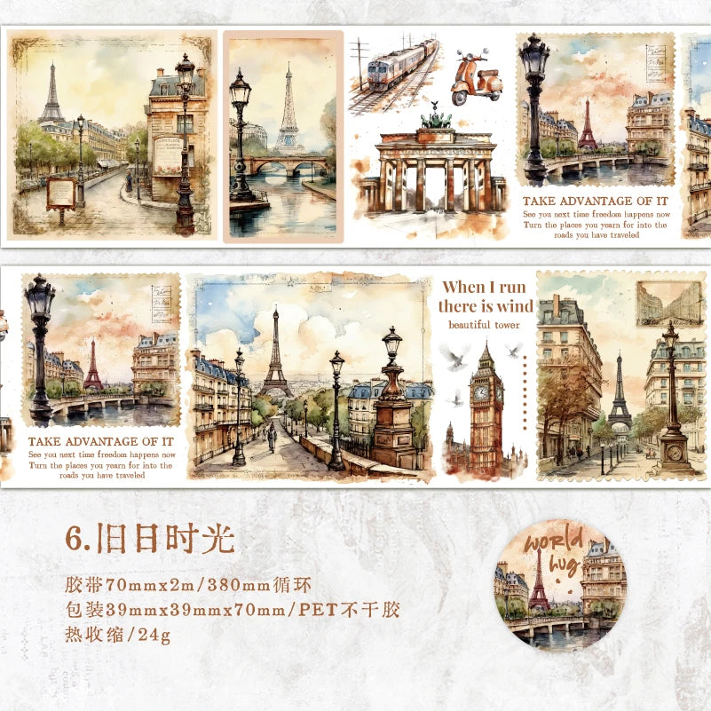 6style 7*200cm Travelling The World Buildings Washi Tape DIY Scrapbooking Collage Junk Journal Sticker Label Masking Tape