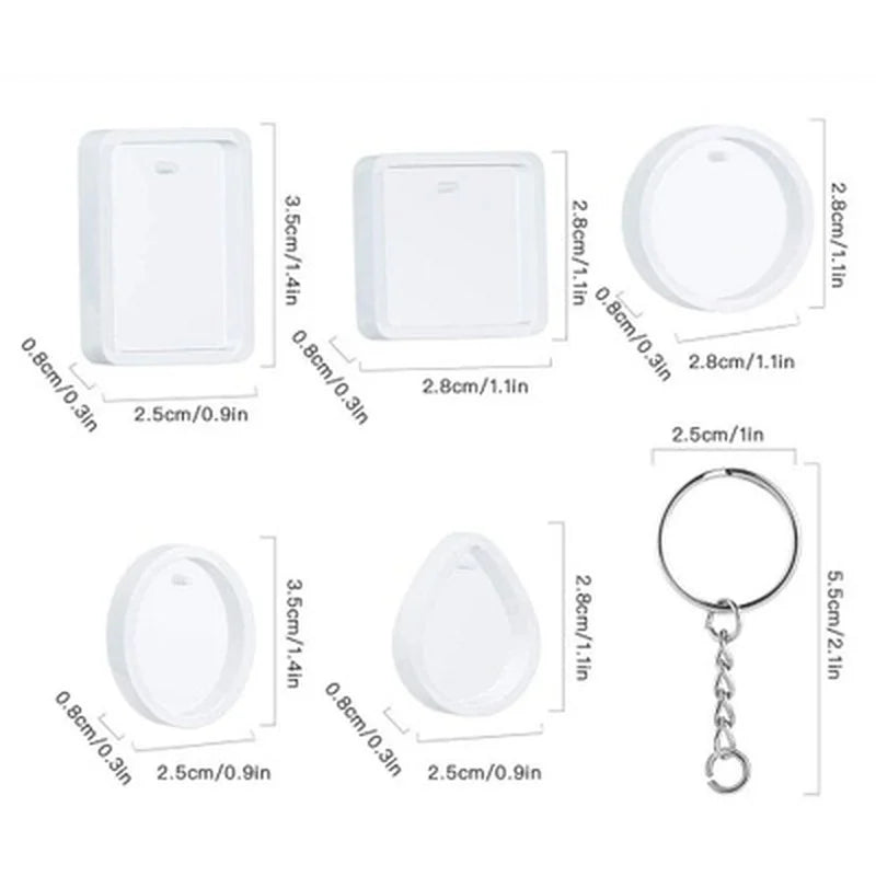 20Pcs/Set DIY Keychain Pendant Casting Silicone Mould Kit with Keyrings Art Crafts Making Tools Crystal Epoxy Resin Mold