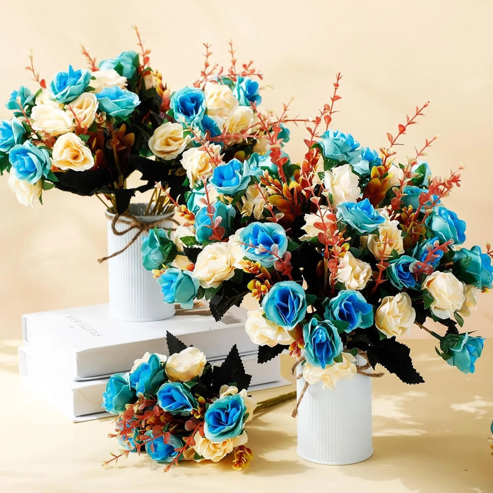 12Pcs Silk rose Artificial Flowers Wedding Home Room Table Decoration bridal Bouquet Craft Scrapbooking Wreaths Accessories Wall