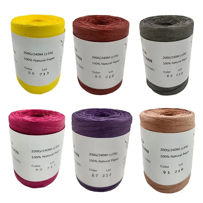 240M Home Decoration Knitting Yarn 100% Natural RAFFIA Paper Yarn Braided Cord Supplies Fiber Paper Rope DIY Summer Bag DIY