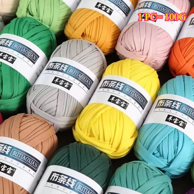 100g T Shirt Knitting Yarn For Crochet Bag Hat Slippers Coaster Blanket Thread Soft Polyester Woven Yarn Thick Soft Cloth Yarn
