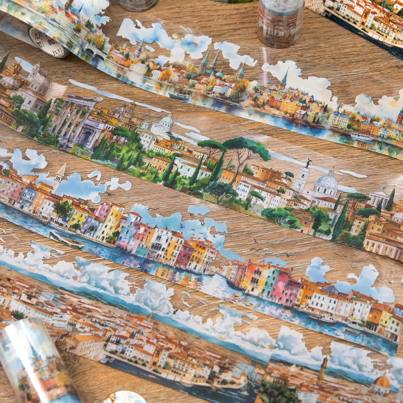 75mm x 2m Washi Tape Europe Travel PET Scenic DIY Scrapbooking Journal Planner Stickers for Phone Case Notebook Decoration