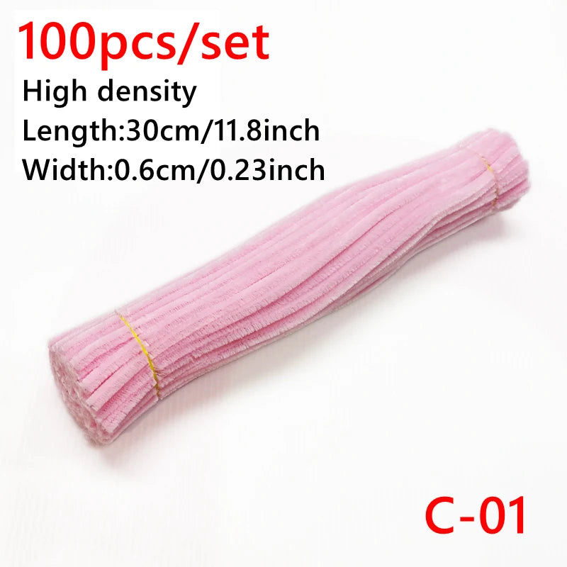 100 Pcs Colorful Chenille Stems Pipe Cleaners Plush Tinsel Stem Wired Sticks Twist Stick Hair Strip DIY Craft Educational Toys