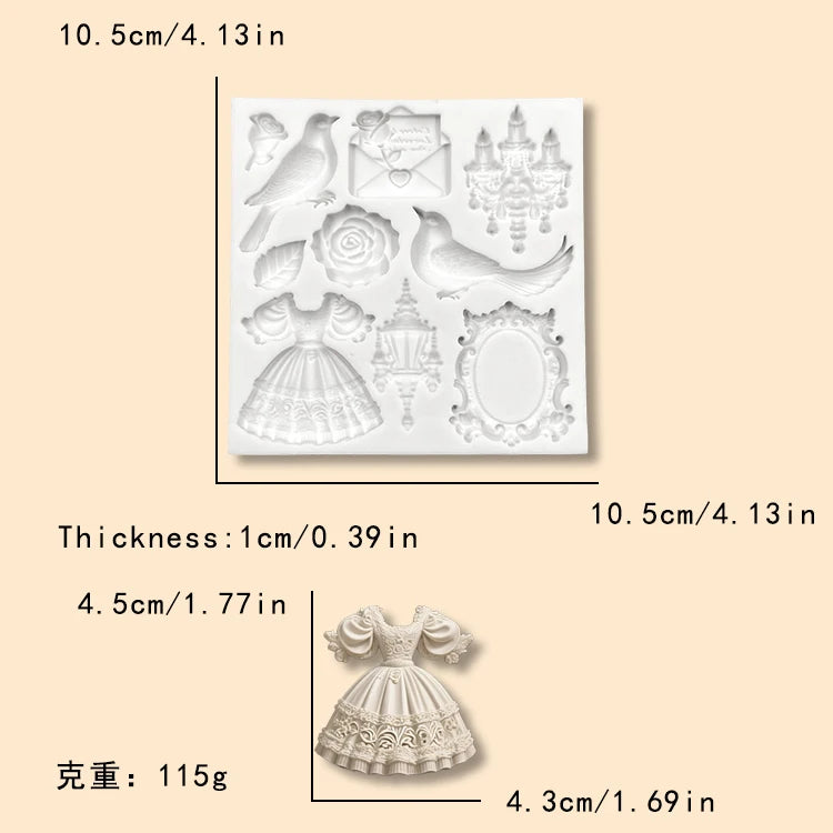 Valentine's Day Rose Silicone Molds Gift Box Bird and Dress Fondant Candy Chocolate Mould Wedding Cake Decoration Accessories