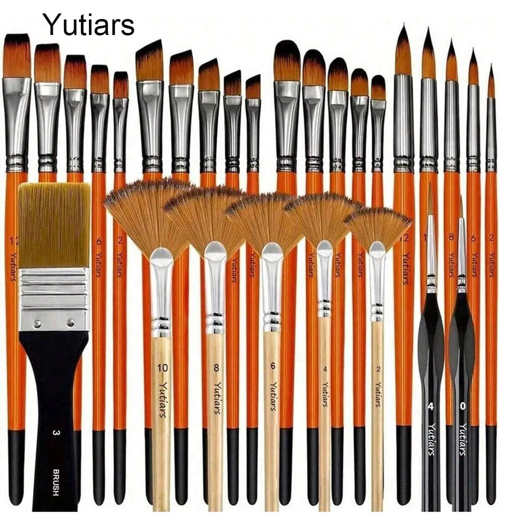 28/32 Pcs Paint Brushes for Acrylic Painting, Premium Nylon Bristles with Round, Filbert, Flat, Fan, Angle, Fine Detail Brush
