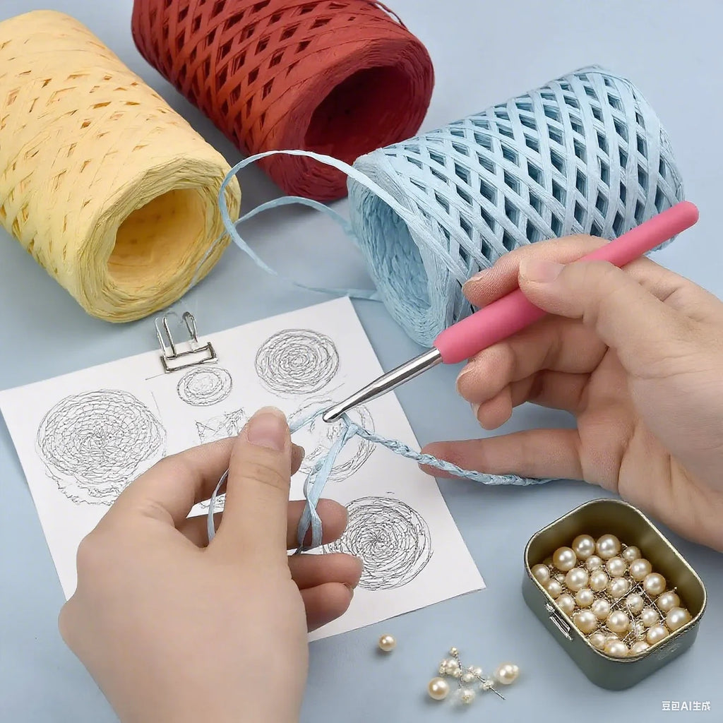 100M Natural Raffia Straw Yarn for Knitting Crocheting Paper Threads Friendly Paper Yarn DIY Handmade Summer Sunhat Beach Bag