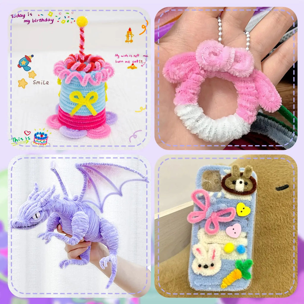 100 Pcs Colorful Chenille Stems Pipe Cleaners Plush Tinsel Stem Wired Sticks Twist Stick Hair Strip DIY Craft Educational Toys