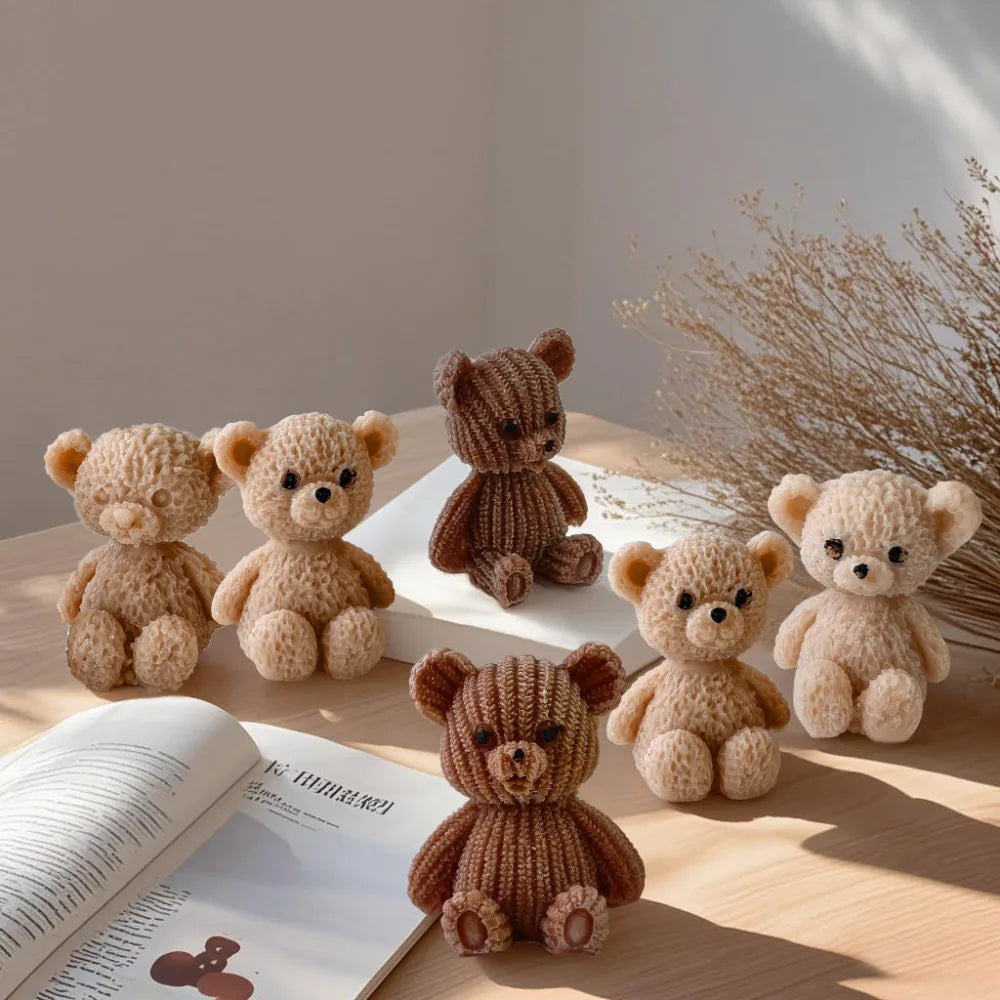Mini Bear Candle Molds DIY Handmade 3D Cute Bears Plaster Cement Resin Mould Craft Ornaments Soap Candle Making Mold Supplies
