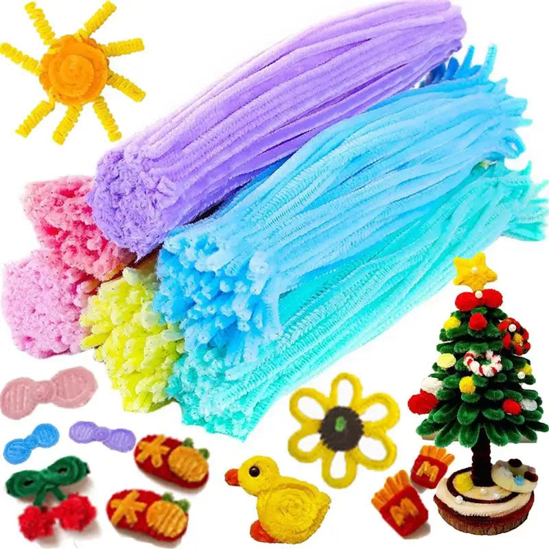 100pcs Chenille Stems Toys DIY Strips Twist Bar Anvil Wire Craft Pipe Creative Hobby Children Plush Stick Chenille Sticks ﻿