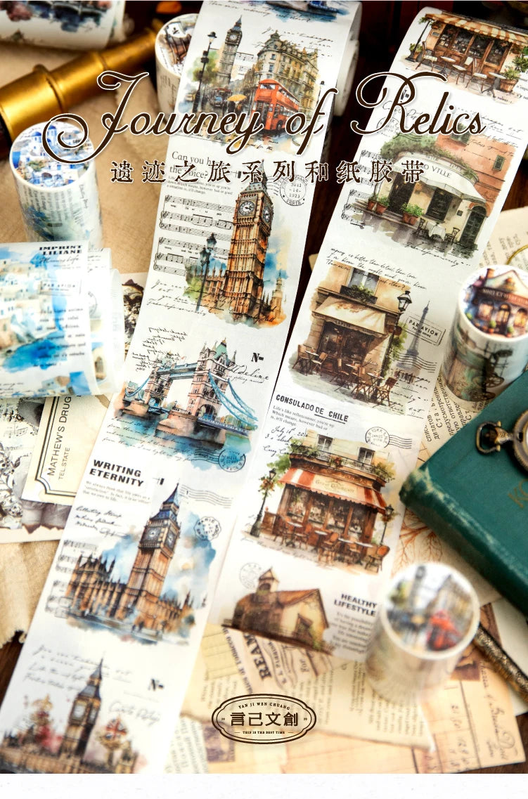 Yoofun 7.5x200cm A Journey of Relics Washi Tape for Collage Junk Journal Scrapbooking diy Stationery Masking Tape Labels