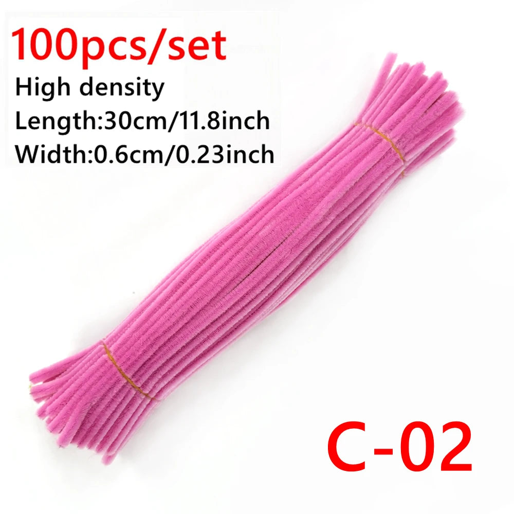 100 Pcs Colorful Chenille Stems Pipe Cleaners Plush Tinsel Stem Wired Sticks Twist Stick Hair Strip DIY Craft Educational Toys