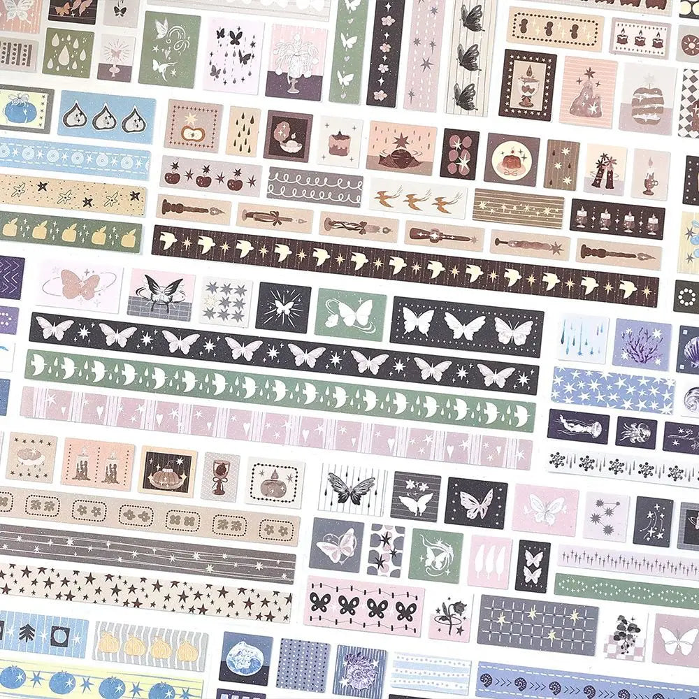 6pcs Long Strip Flash Sand Die-cutting Sticker Collage Junk Journal DIY  Diary Album Scrapbook Background Decoration Sticker