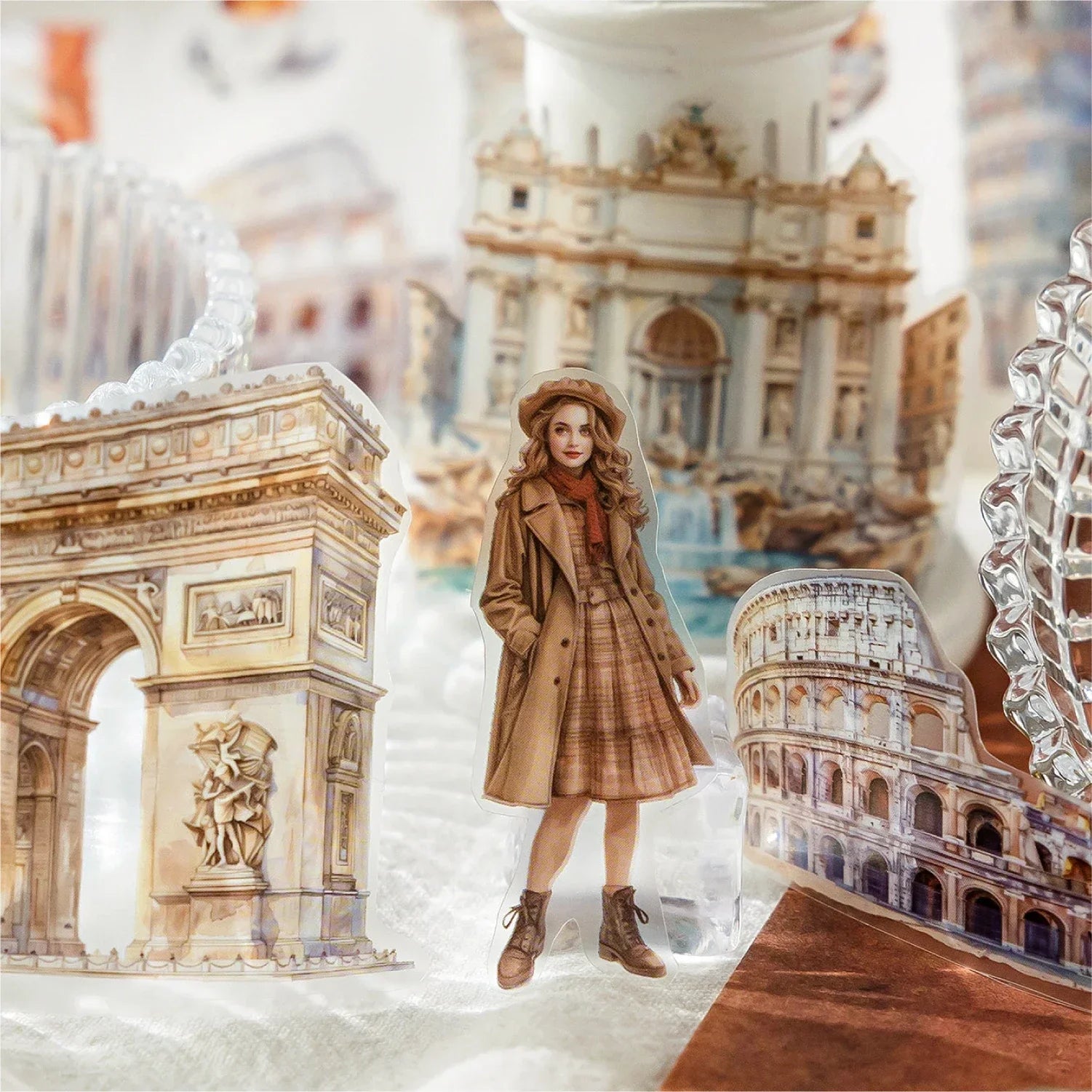 6Style 1Roll/bag Travel Scenic Story Series Die Cut Tape Creative DIY Handbook Scrapbook Phone Case Card Hang Tag