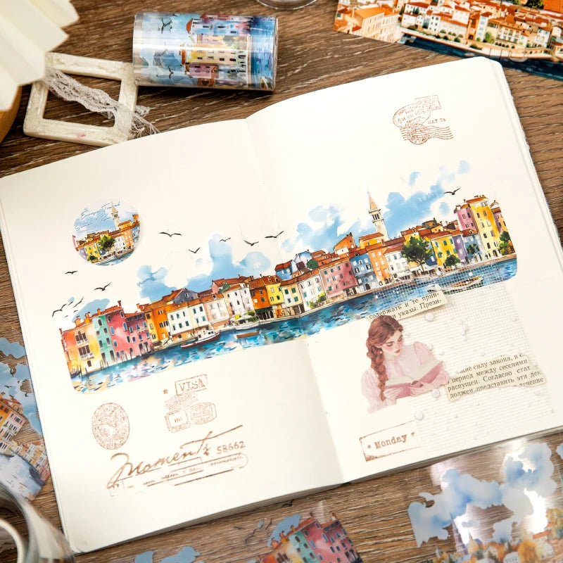 75mm x 2m Washi Tape Europe Travel PET Scenic DIY Scrapbooking Journal Planner Stickers for Phone Case Notebook Decoration