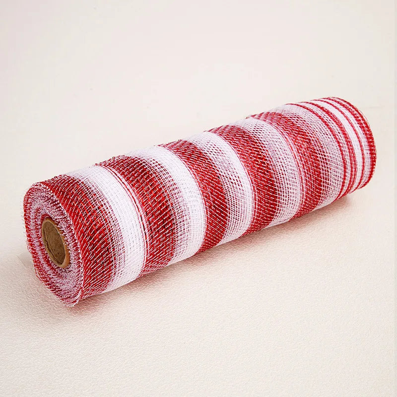 10Yards Christmas Red White Mesh Candy Cane Decoration Tulle Roll DIY Xmas Tree Ribbon Wreath Bow Wrapping Party New Year Gift