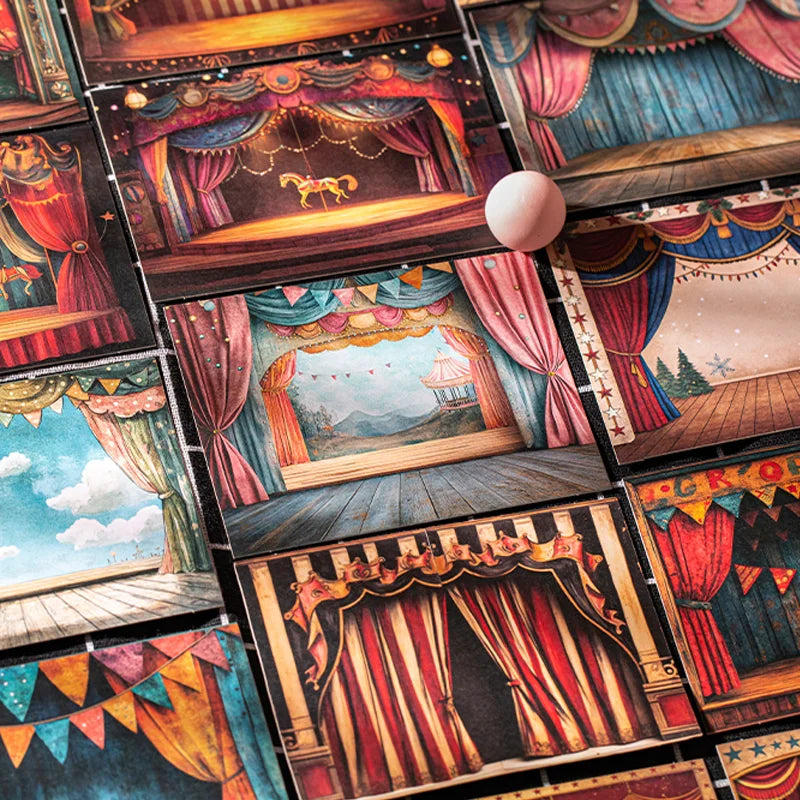 Mr. Paper Carnival Party Stickers 15pcs - Circus Diorama Card Decals, Creative Journal Collage, Themed Diary Decor DIY Scrapbook