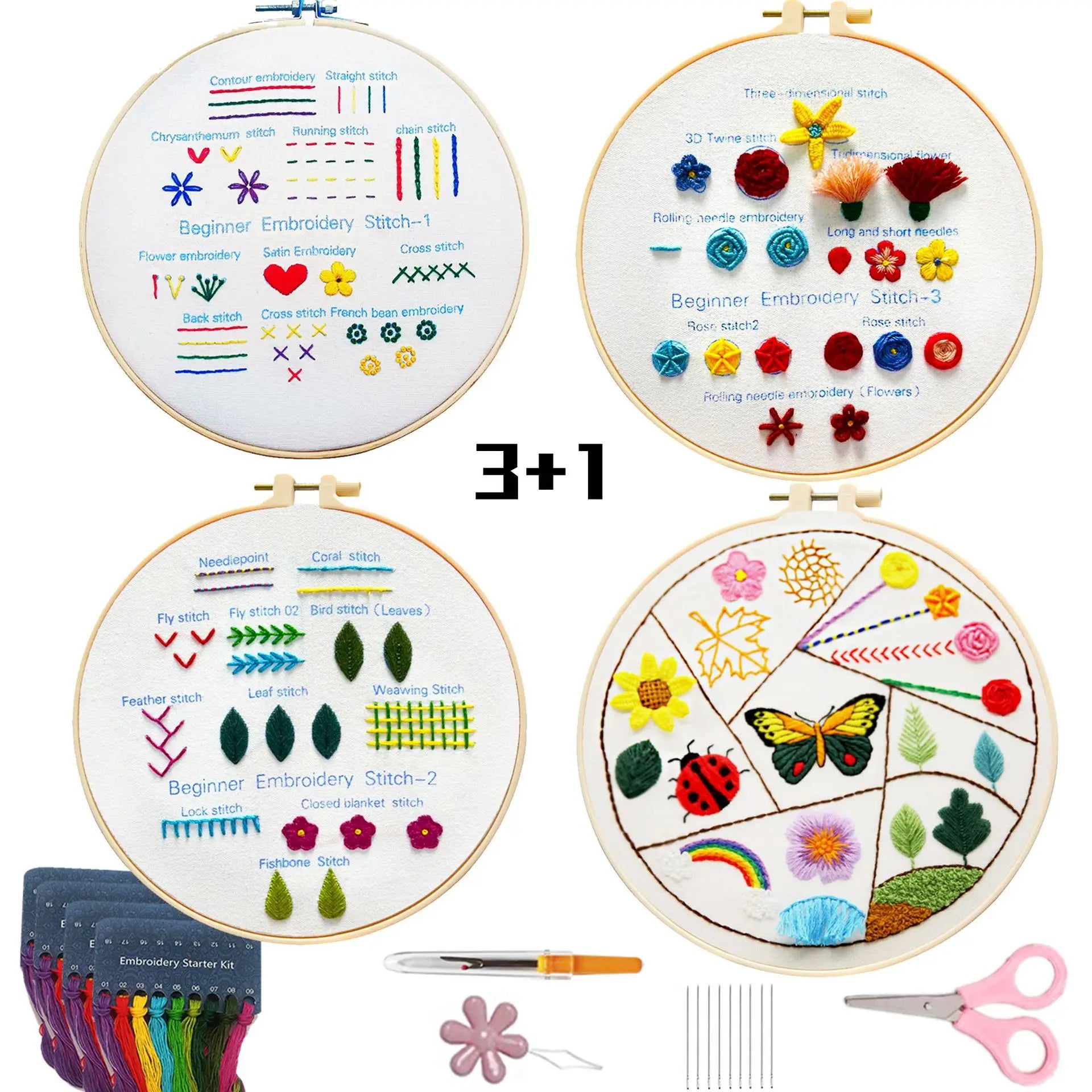 Embroidery Stitches Practice Kit Beginners Cross Stitch Patterns Handy Sewing Hand Embroidery Starter Kits Adults Diy Art Craft