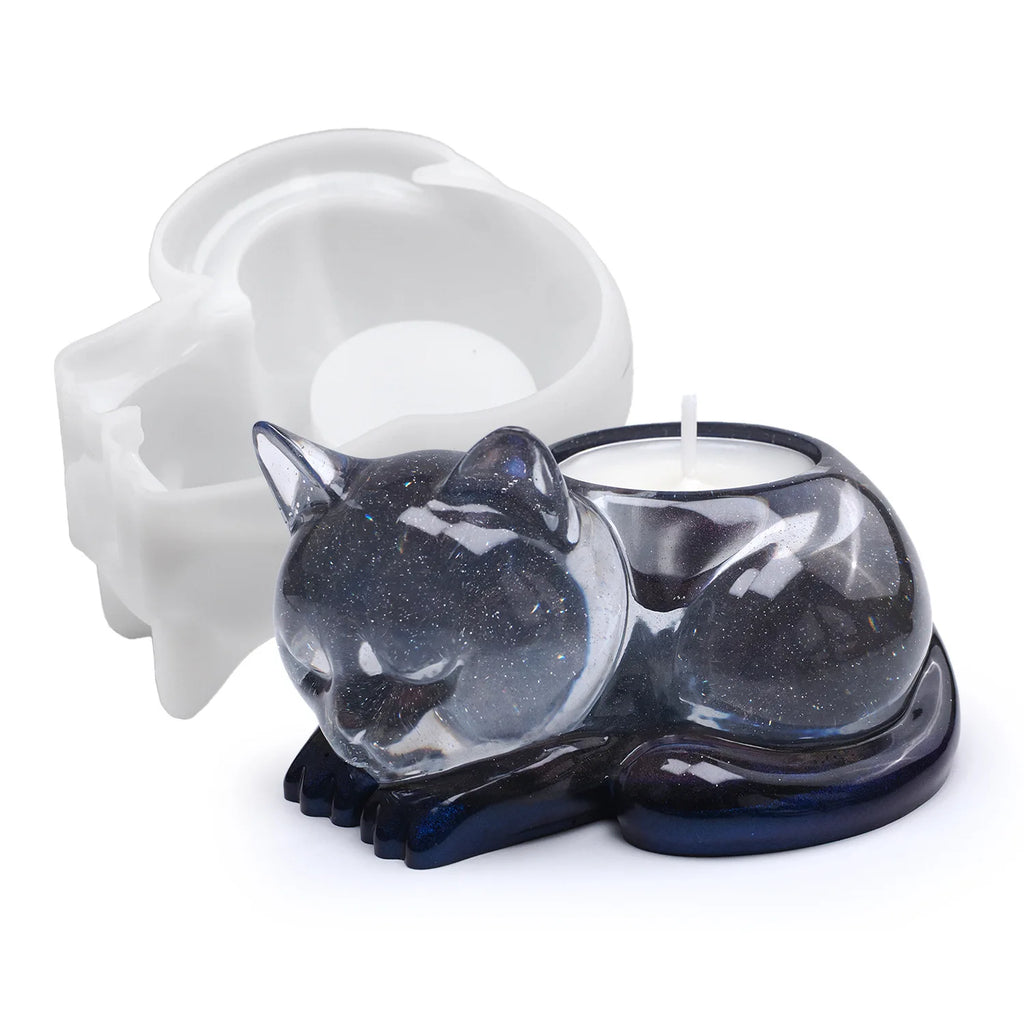 Sleeping Cat Memorial Silicone Mold for Resin Cat Candle Holder, Angel Animal Keepsake, Sympathy Gift, DIY Remembrance Craft