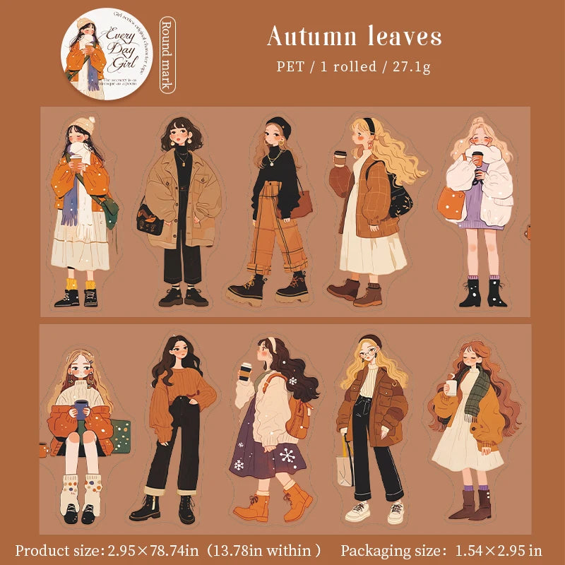 1 Roll Fashion Girl Stickers 4 Seasons Outfit DIY Scrapbook Journal Washi Tape For Phone Case Notebook Decoration Cute Stationer